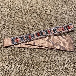 Beautiful Beaded Satin Tie Belt in EUC